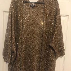 Open front gold/sequins cardigan 3/4 sleeve